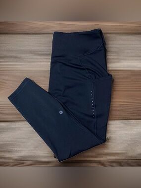 LULULEMON SIZE 12 FAST/FREE HI RISE THERMAL 24” PANT W/ POCKETS BLACK